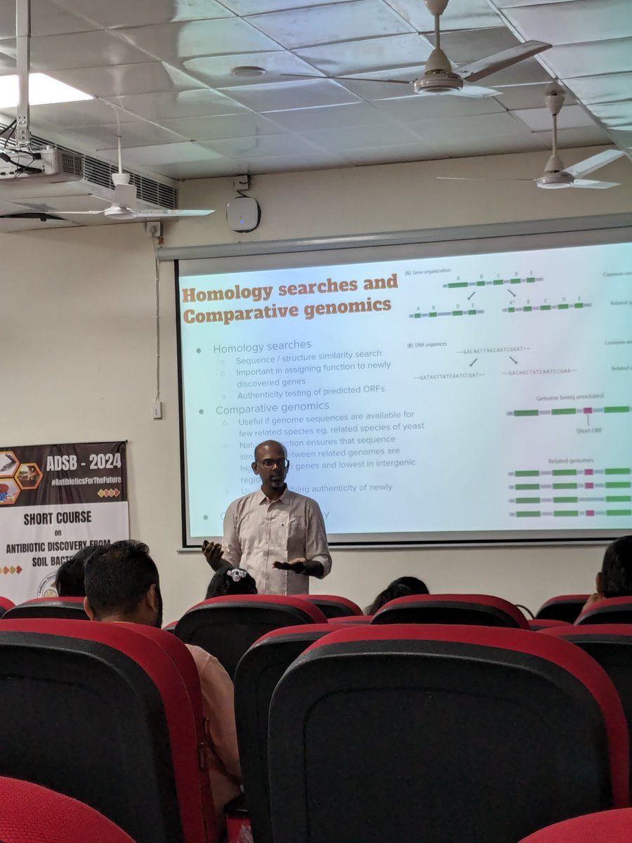 #LatePost

Day 10 of #ADSB2024, the @TinyEarthNet inspired short course on Antibiotic discovery from soil bacteria @bsbe_iitj @iitjodhpur with @bacteriophile 

As our @nanopore MinION was spewing out reads, we prepared for genome  analysis with a lecture on microbial genomics.