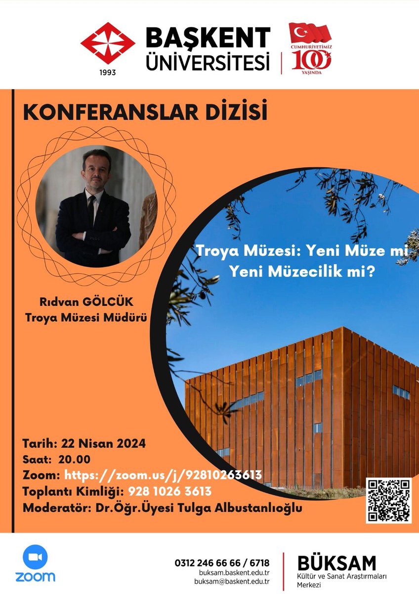 Başkent Üniversitesi’nin organize ettiği, çok kıymetli Doç. Dr. Tulga Albustanlıoğlu’nun moderatörlüğünü yaptığı zoom konferansında “Troya Müzesi: Yeni Müze mi Yeni Müzecilik mi?” isimli bildiri vereceğim. Yarın akşam saat 20:00’de. #troyamüzesi @troyamuzesi @baskentunv