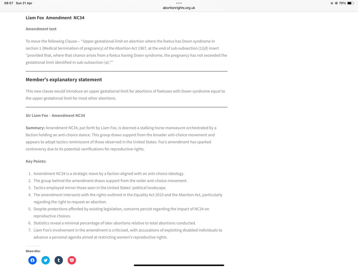 From @Abortion_Rights re @LiamFox’s #NC34 #EqualityAt24 supported by @NDSPolicyGroup 

Alt text in thread

abortionrights.org.uk/briefing-on-an…