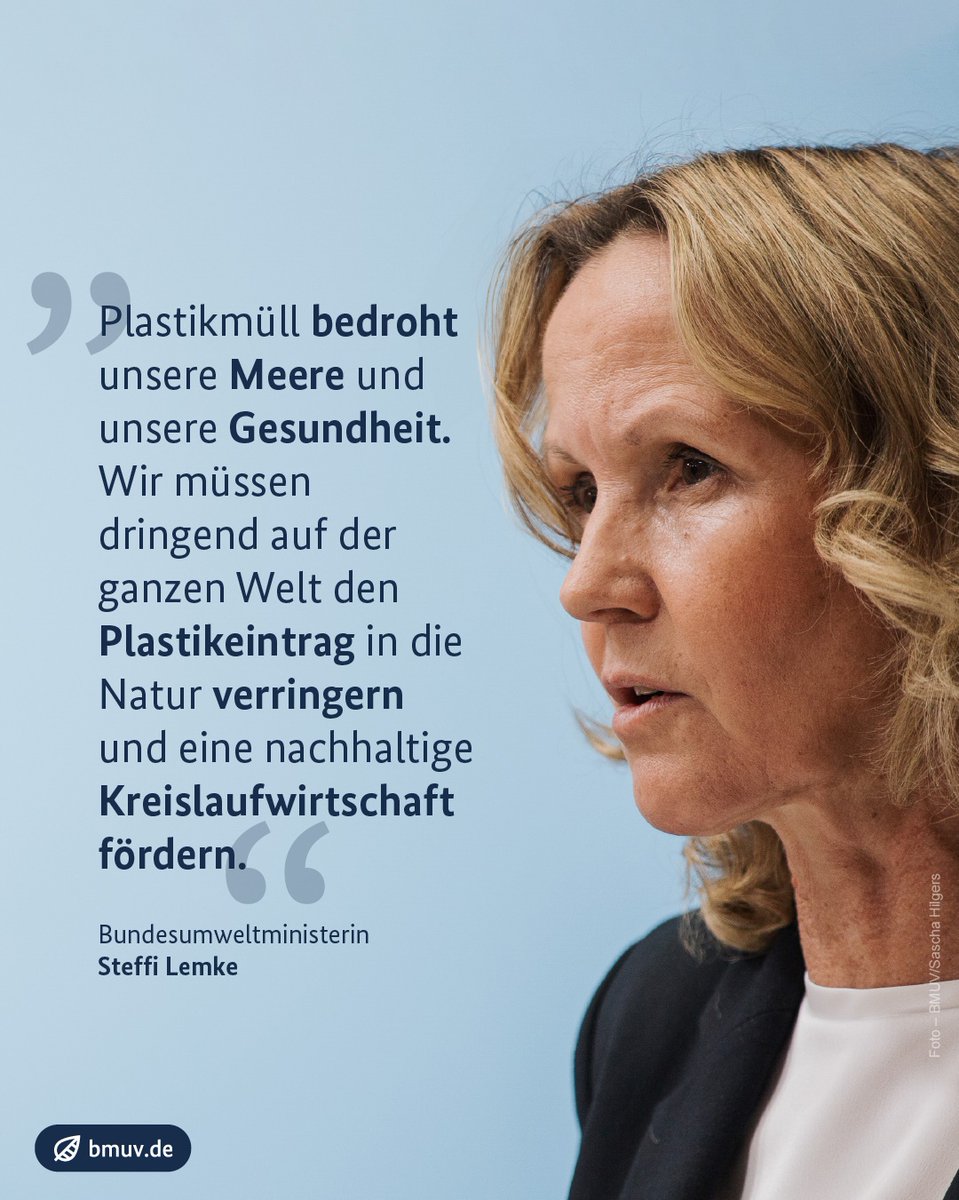 _BMUKN's tweet photo. Ein rechtsverbindliches UN-Abkommen gegen #Plastikmüll: „Wir wollen es noch in diesem Jahr zum Abschluss bringen. Ich setze mich in den Verhandlungen für gute Ziele und mehr Tempo ein.“ Bundesumweltministerin @SteffiLemke in Ottawa #INC4 https://t.co/simjQA28Eu https://t.co/bSB6bBFtfE