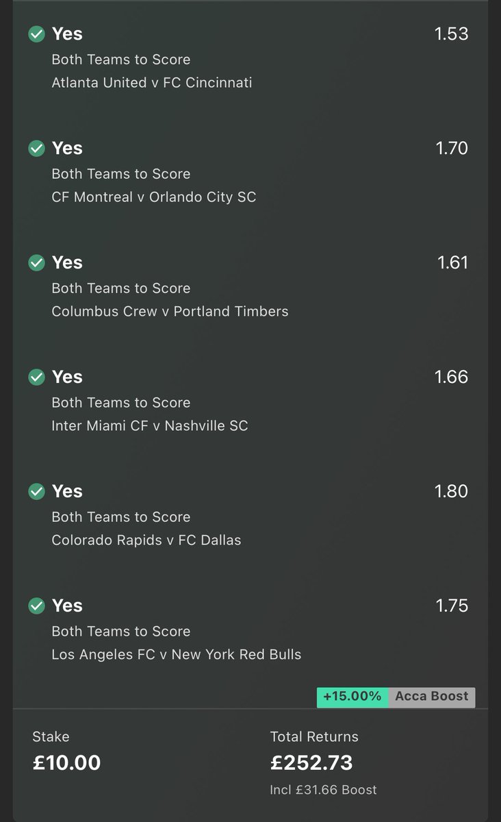 We absolutely smashed the MLS, let alone yesterday in general😮‍💨🔥 3 premium bet winners✅ 9/10 inplay winners✅ 2.62 odds winner✅ 4.20 odds winner✅ 5.50 odds winner✅ 7.20 odds winner✅ 25.43 odds winner✅ All won over in our free tele 👉🏽 t.me/+YO_2vzR7MPE0Z…
