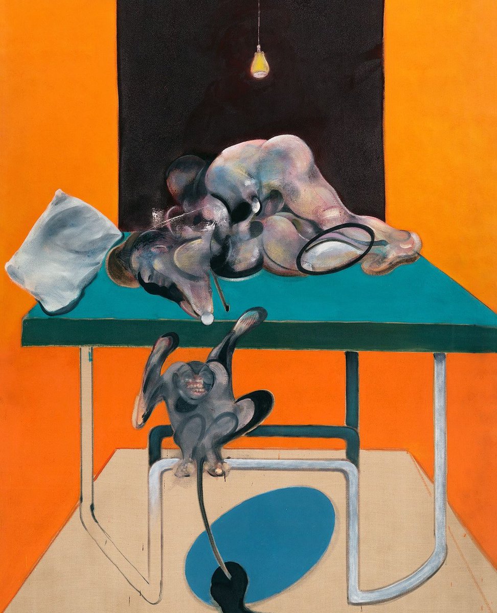 'Pillows were one of his fetishistic signifiers, and the pillow on the green table [...] is executed with as much care as anything he painted' Martin Harrison, Francis Bacon: Catalogue Raisonné p.1050 Painting: Two Figures with a Monkey, 1973 ⁠ #artist #art #fineart #painting