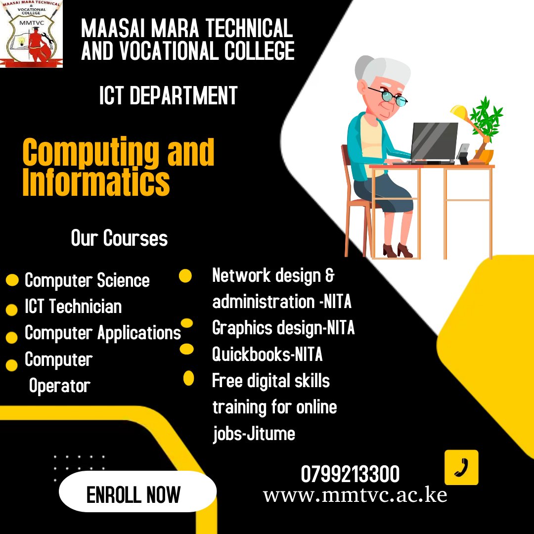 'Modern technology has become a total phenomenon for civilization, the defining force of a new social order' Dive into the IT world with our ICT courses polishing your skills in programming, software development among others..Visit our website at mmtvc.ac.ke to apply