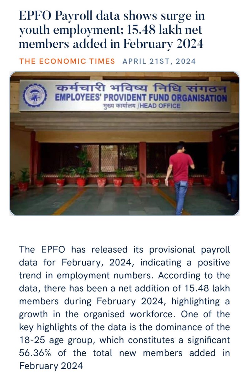 Where are jobs? Here they are In FY 2024, EPFO net subscribers grew by 1.65 crore, reaching over 6.1 crore members in the last 6.5 years livemint.com/money/personal…