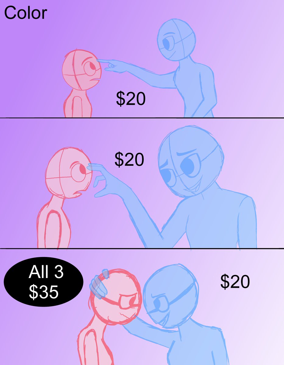 Ych Commissions! Update

Come get an art with Kai, or get an art of your oc with another ones oc! Don't miss out!
Prices:
All In COLOR. 
Kai X OC: Top, Middle, or Bottom = $15 (All Three = $30)
OC X OC: Top, Middle, or Bottom = $20 (All Three = $35)
Solid color BG: Free 
Bg: $5