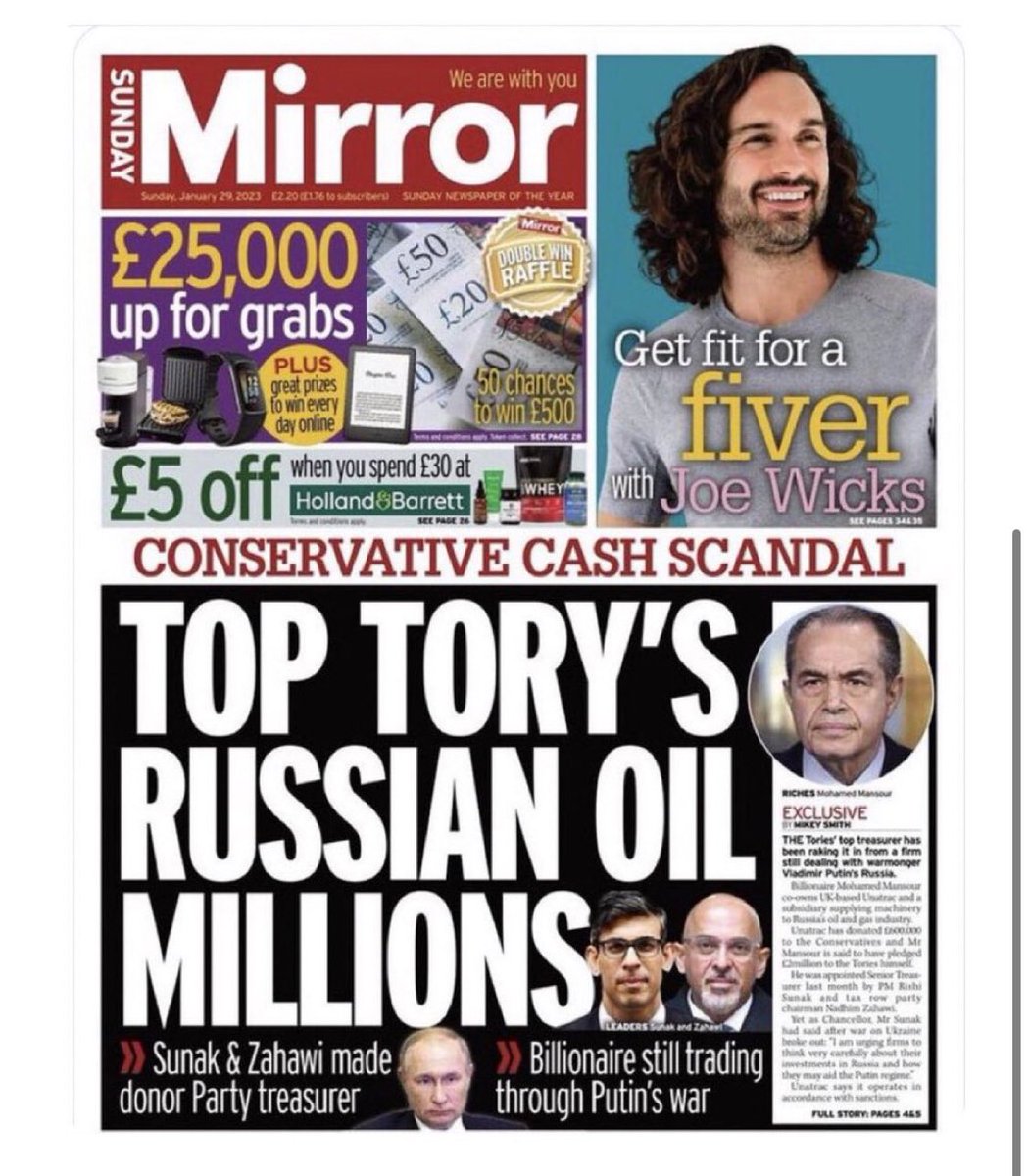 @implausibleblog Bankrolled by the finance sector, Boris Johnson made the UK a haven for the dirtiest money in the world. Mohammed Mansour. Then Tory Party Treasurer Dec 2022 gave £5m to Conservatives, made millions from Russian deals, trading through Putin’s attacks on Ukraine. Page one …