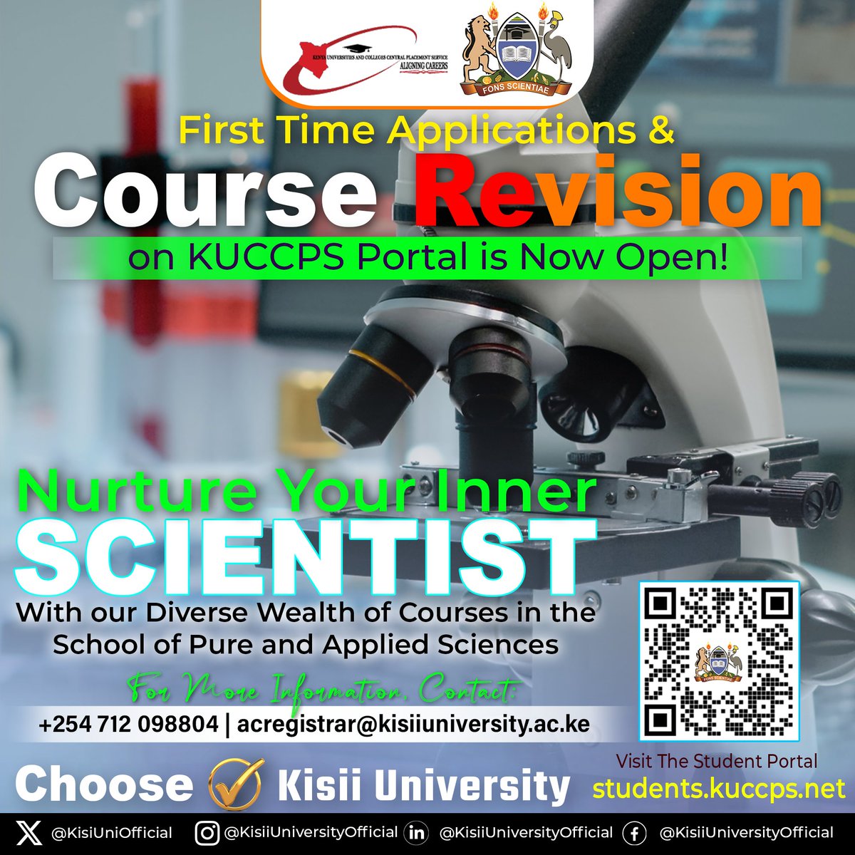 Are you a Science oriented hopeful, Kisii University provides you with are perfect opportunity to step into your excellence. #KisiiUniversity @EduMinKenya @HELBpage @UFKenya @KUCCPS_Official