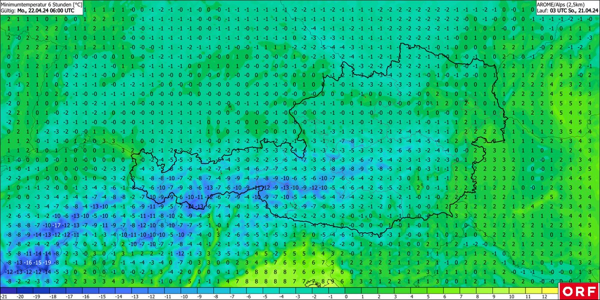 alle Jahre wieder müssen die heimischen Obstbauern und Bäuerinnen zittern. Durch die frühe Hitze ist alles aufgeblüht - jetzt kommen die Frostnächte und können einiges zerstören. Hier die Temperaturen mal für die kommende Nacht: