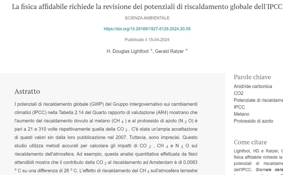 Un nuovo documento sulla fisica effettiva dei “gas serra”, CO2, CH4 e NO2 dimostra che qualsiasi aumento plausibile di questi gas è “in ogni caso troppo piccolo per essere misurato”.

setpublisher.com/index.php/jbas…