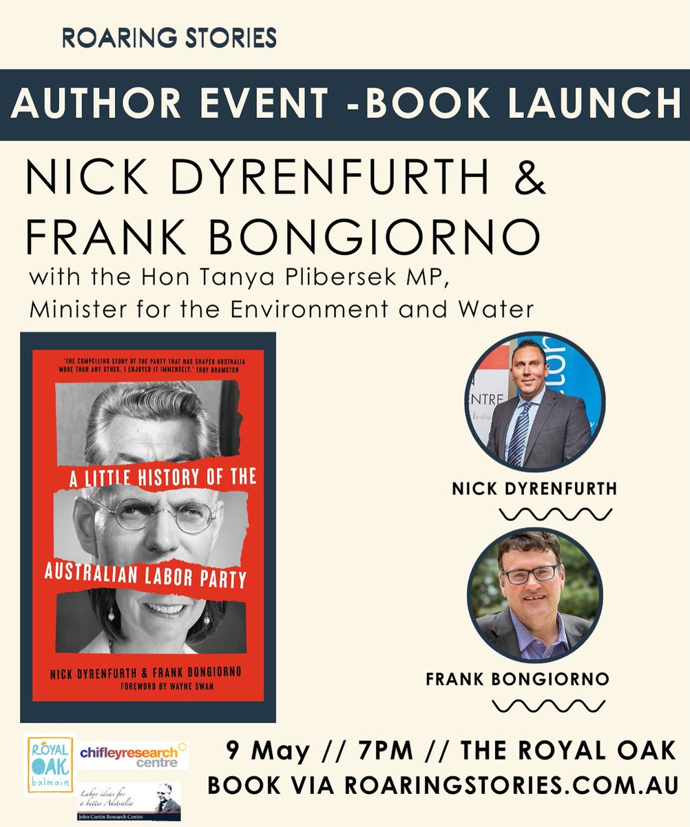 Join us and @ChifleyResearch for the Sydney launch of the 2nd edition of Nick @dyrenfurth and @fbongiornoanu's A Little History of the Australian Labor Party (@newsouthpub). Special guest speaker is @tanya_plibersek Entry is free but bookings are essential: