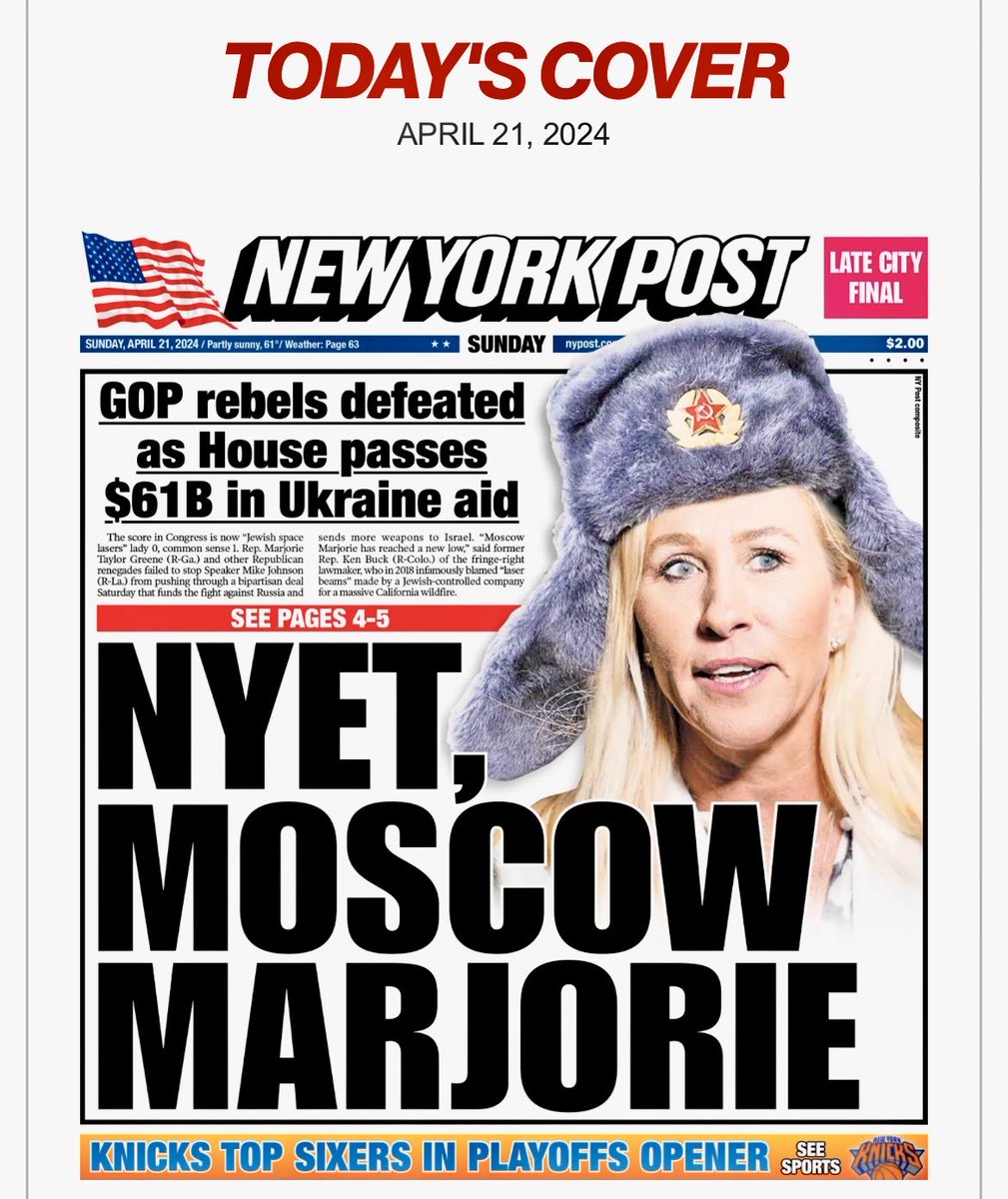 Sim, esta é mesmo a primeira página do NY Post. Finalmente, os esbirros americanos de Putin estão a ser desmascarados com todas as letras.
