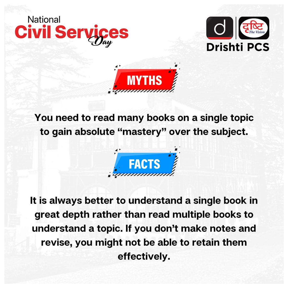Celebrating National Civil Services Day by Debunking Myths and Revealing Facts.

#CivilServicesDay #MythsVsFacts #National #ServiceDay #JaiHind #UPSC #SardarVallabhBhaiPatel #PublicServices #SteelFrameOfIndia #LBSNAA #UPSC2024 #India #DrishtiIAS