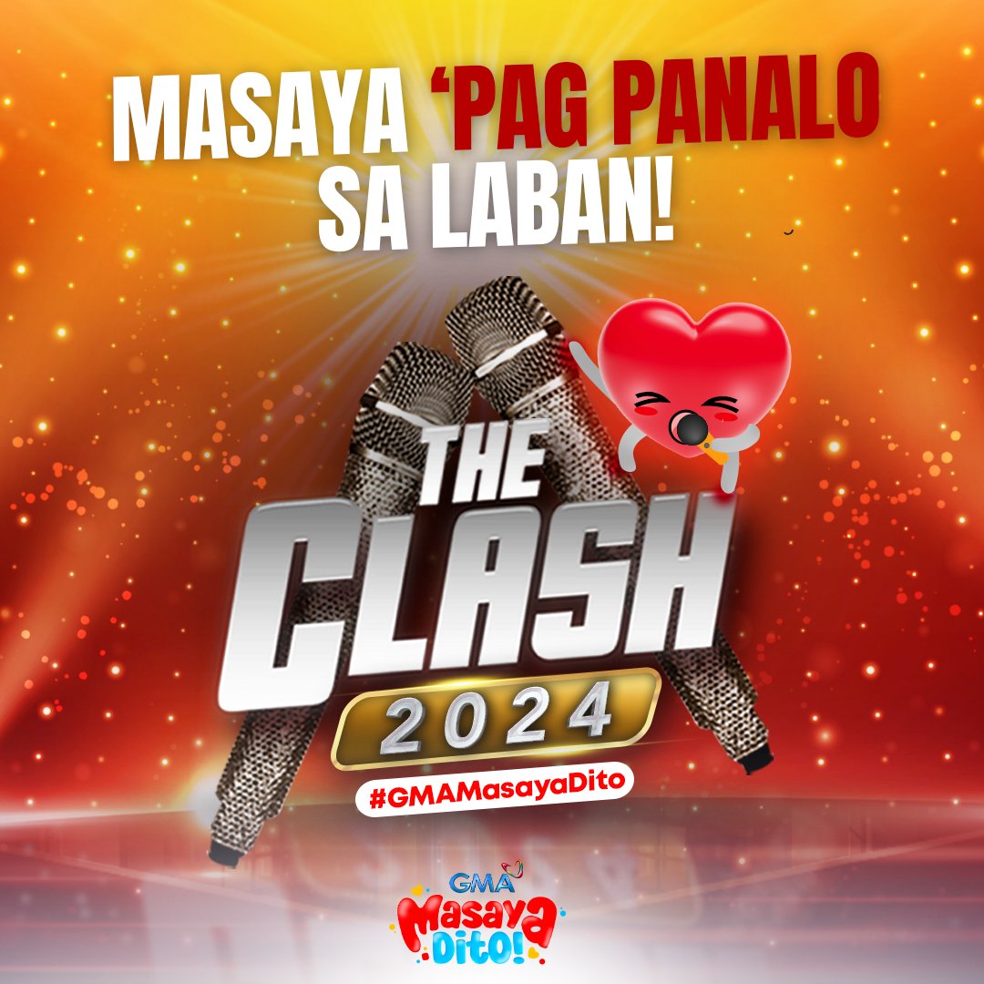 gmanetwork's tweet photo. Masaya 'pag panalo sa laban! Kaya 'wag ka nang mahiya at iparinig mo na iyong boses sa buong mundo dahil siguradong #GMAMasayaDito sa #TheClash! 

Abangan ang #TheClash2024 coming soon sa GMA! https://t.co/CScxyZu2dI