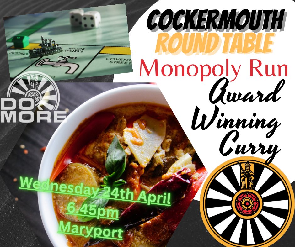 Monopoly Run #TreasureHunt then curry- what a combination! New members always welcome
#Cockermouth #RoundTable #DoMore