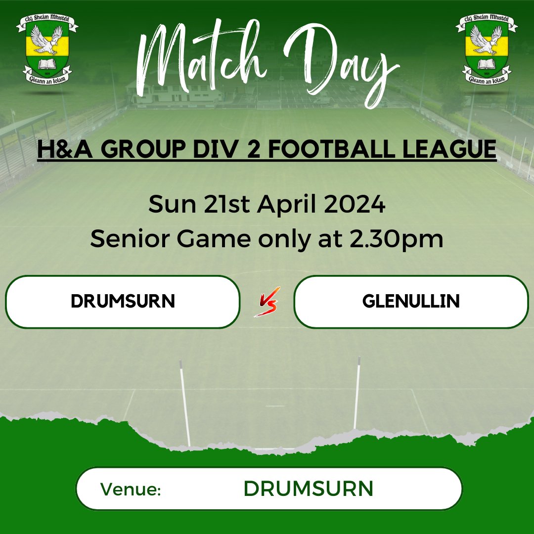 Game today away to Drumsurn at 2.30pm. Note that there's no reserve match. Good luck lads!!