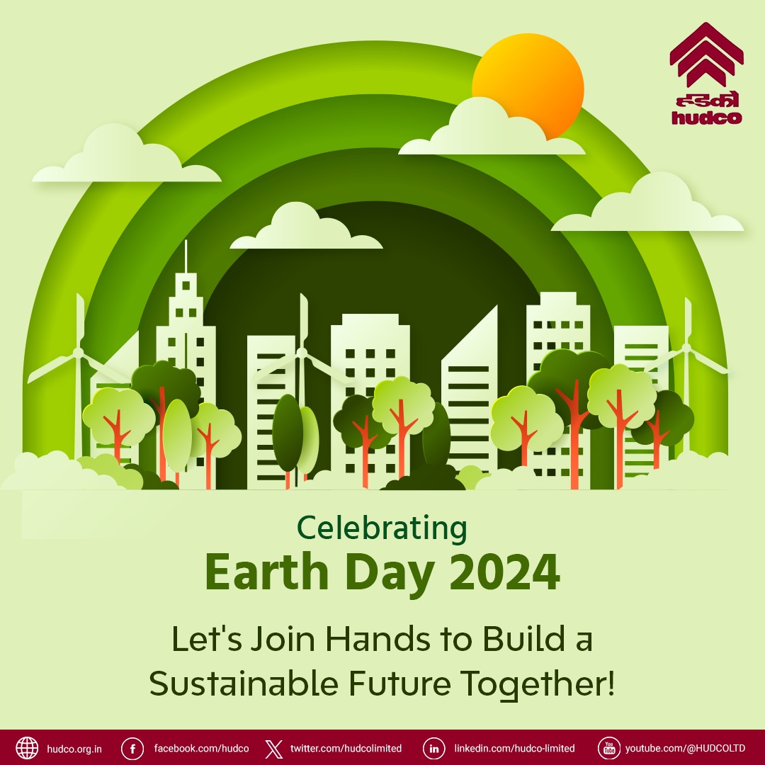 Today, as we celebrate World Earth Day, let's pledge to protect our planet and safeguard its beauty for generations to come. Happy Earth Day from HUDCO! #EarthDay2024 #WorldEarthDay #HUDCO