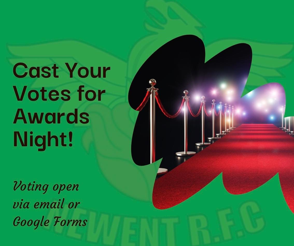 Vote online via forms.gle/CeuW691HobAgr6… or email newentrugby.voting@gmail.com with your name, if you are a VP, your first team player of the season, your Phoenix player of the season, your Clubman/woman of the year and if you have any suggestions for next year! Get Voting!