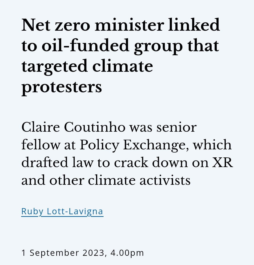 Who better to put in charge of achieving Net Zero than Claire Coutinho, who was senior fellow at the oil-funded think tank that drafted a new law to crack down on climate protestors. #TrevorPhillips #BBCLauraK