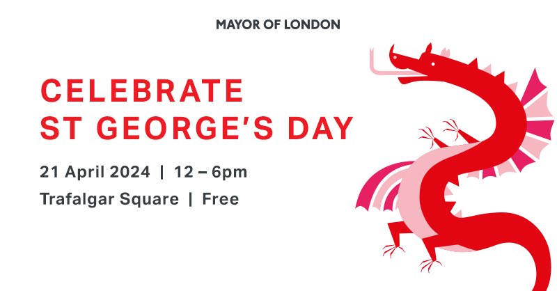 So much awaits for #StGeorgesDay on Trafalgar Square. Join Londoners and host @harleymoonkemp from noon for the best of English culture, food and amazing performances, including She’s Got Brass and @TwistandPulse london.gov.uk/events/st-geor…