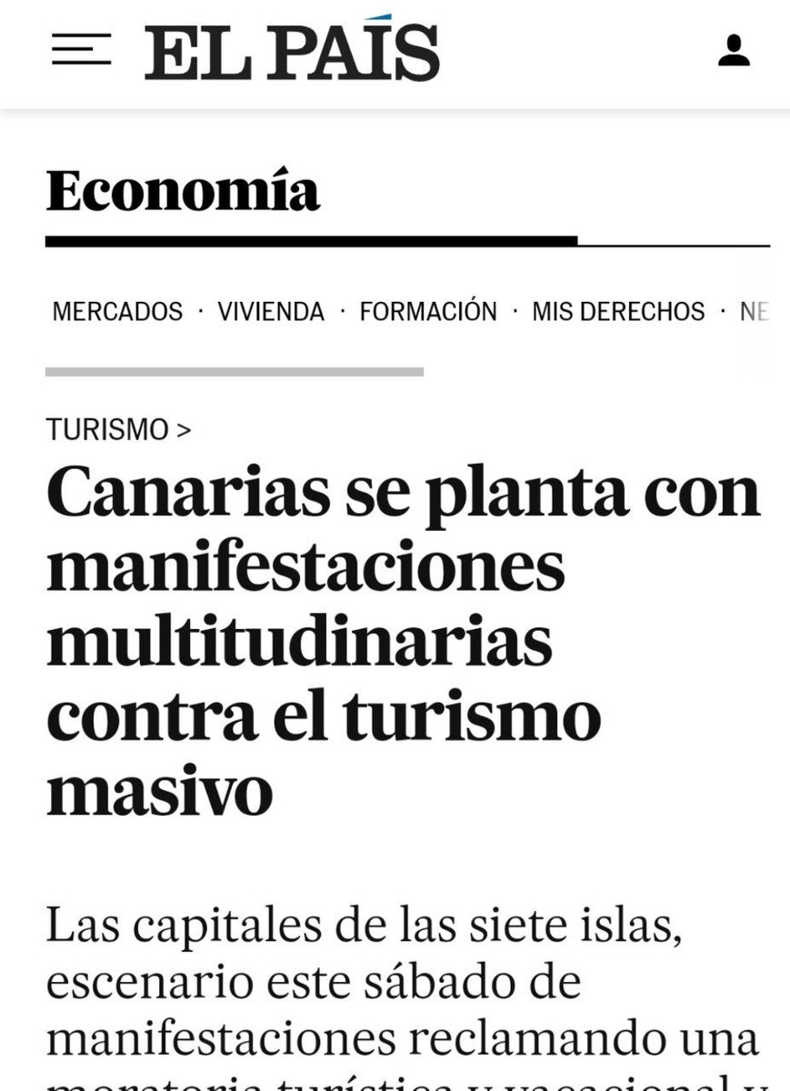 Alicia_Torija_L's tweet photo. ¿Tiene el Turismo un límite? En Canarias ayer hubo una manifestación masiva y sin precedentes. Los convocantes señalaban, en contestación a su gobierno, que no se iba contra el turismo, sino contra el actual modelo turístico. “No es turismofobia es canaricidio”

En Madrid, pasa igual, el gobierno del Partido Popular, lo mismo el autonómico que el municipal NO quieren hablar de discutir el modelo, de establecer regulaciones o de incorporar cuestiones como la tasa turística. Llevamos más de 15 meses seguidos en los que Madrid bate records de turistas, para unos pocos es la gallina de los huevos de oro, para la mayoría es vivir peor.

Será bueno que nos pongamos con este tema cuanto antes.
