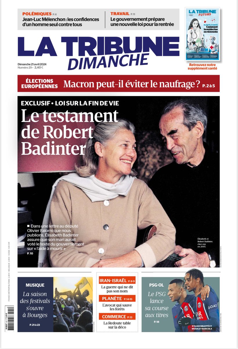 📰 À la #Une de #LaTribuneDimanche, un texte rare sur un sujet crucial : la fin de vie. Dans les colones aussi, d'autres actu qui percutent notre pays. Enfin un zoom sur nos précieuses #forêts 👉 Avec mon ITV de Francis Hallé, spécialiste mondial du sujet. Good lecture 🍀