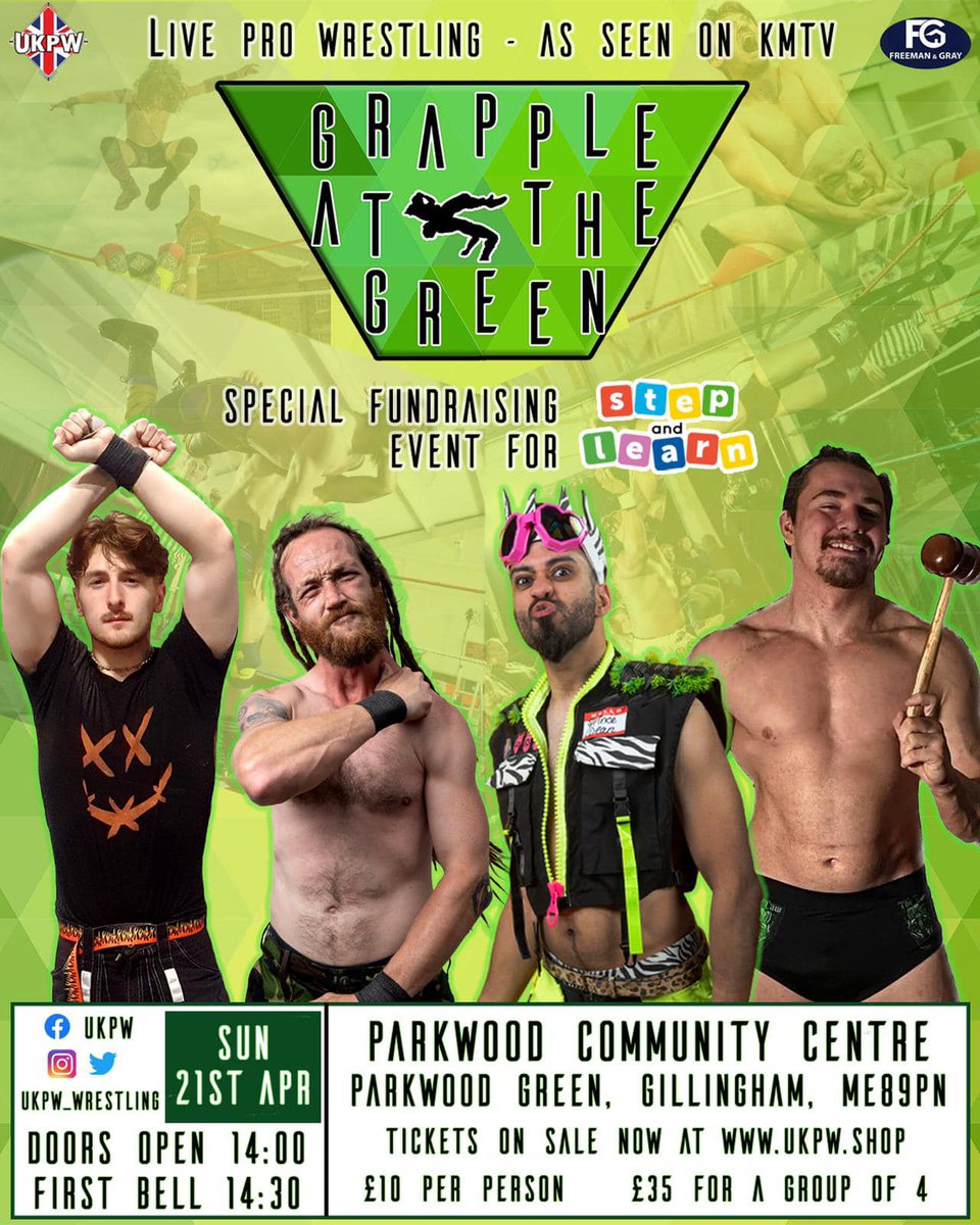 Today in #Medway!

Live Pro Wrestling at The Parkwood Community Centre.

Doors at 2pm, tickets still available: UKPW.shop

#LouisBasham #RicardoBorg #DeviousDanny #NathanBlade #TheNail @FabioRomano24k @itsPrinceDean @FentosGoodSir #Medway