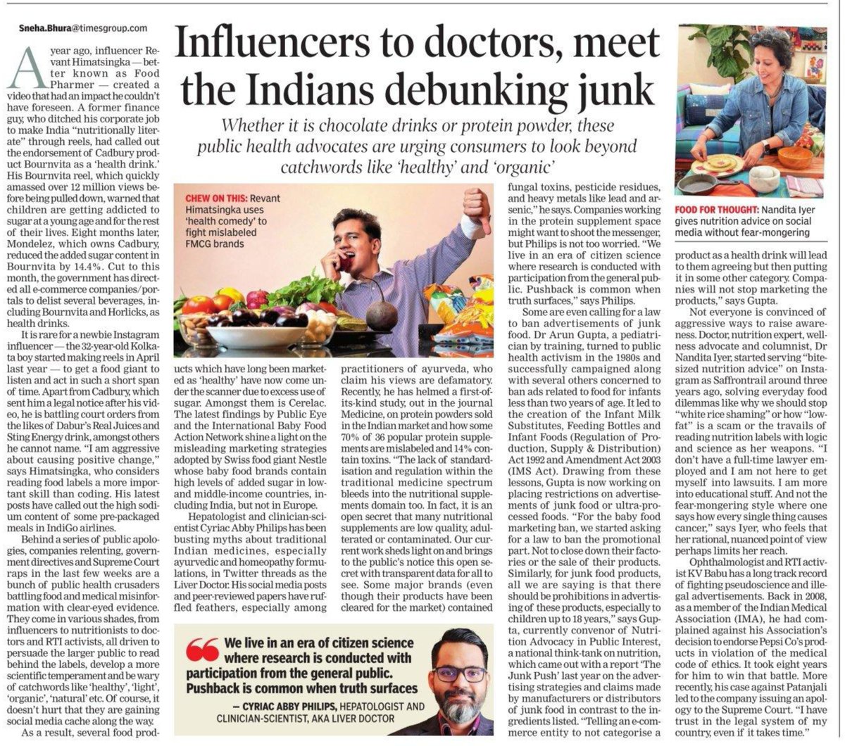 TheLiverDoc (@theliverdr) on Twitter photo Influencers to doctors: meet the Indians debunking junk by <a href="/bhura_sneha/">Sneha Bhura</a> for <a href="/TOIIndiaNews/">TOI India</a>
featuring <a href="/theliverdr/">TheLiverDoc</a>, <a href="/saffrontrail/">Dr Nandita Iyer</a> & <a href="/foodpharmer2/">Revant Himatsingka “Food Pharmer”</a>
with inputs from <a href="/drbabukv/">Dr Babu K V</a> and <a href="/Moveribfan/">Dr. Arun Gupta MD FIAP (Ped)</a>
My main point: Time for an era of "citizen science" in India [you experienced it first Influencers to doctors: meet the Indians debunking junk by <a href="/bhura_sneha/">Sneha Bhura</a> for <a href="/TOIIndiaNews/">TOI India</a>
featuring <a href="/theliverdr/">TheLiverDoc</a>, <a href="/saffrontrail/">Dr Nandita Iyer</a> & <a href="/foodpharmer2/">Revant Himatsingka “Food Pharmer”</a>
with inputs from <a href="/drbabukv/">Dr Babu K V</a> and <a href="/Moveribfan/">Dr. Arun Gupta MD FIAP (Ped)</a>
My main point: Time for an era of "citizen science" in India [you experienced it first