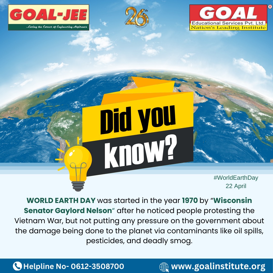 Did you know?🤔
#WorldEarthDay2024 #factsyoudidntknow #GoalInstitute #IIT #IITJEE #neet
