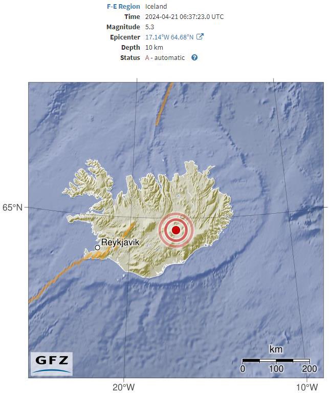 Erdbeben in Island unter dem Vulkan Bardarbunga im Südosten Islands mit 5,3!