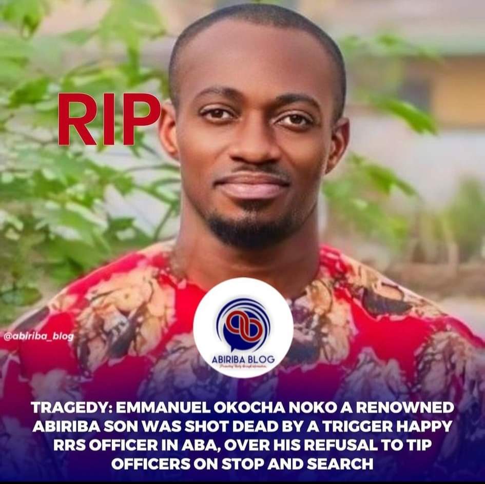 SAD!! RRS Police Officer Shoots Abariba Born Bussiness man Emmanuel Okocha To D£eth for refusing to Give them Bribe(Roja )In Aba, Abia State | #AbnTv 

Rogue Officers from the Rapid Response Squad of the Nigerian Police Force has shot and killed an Abariba Born Bussiness man Mr.