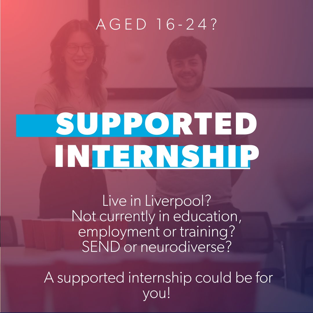 TLFtweet's tweet photo. There is still time to sign up to our #SupportedInternships programme! 👇

It's designed for anyone neurodiverse or SEND aged 16-24 in Liverpool.
You’ll get 6 weeks of pre-employment training then 6 months on-the-job with a local employer. ✅
Enquire here: https://t.co/0iY1Lqiee9 https://t.co/j87ELct8Dd