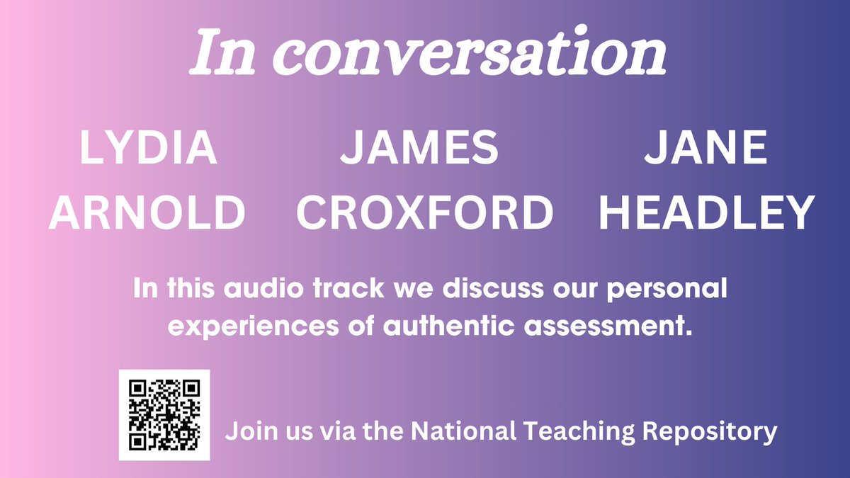 A few weeks ago on #LTHEChat I mentioned that @JaneHeadleyTL @jrcroxford & I had held a recorded discussion about our views & personal experiences of authentic assessment. With a nudge from @ProfSallyBrown to release it, it's now available on @NTRepository doi.org/10.25416/NTR.2…