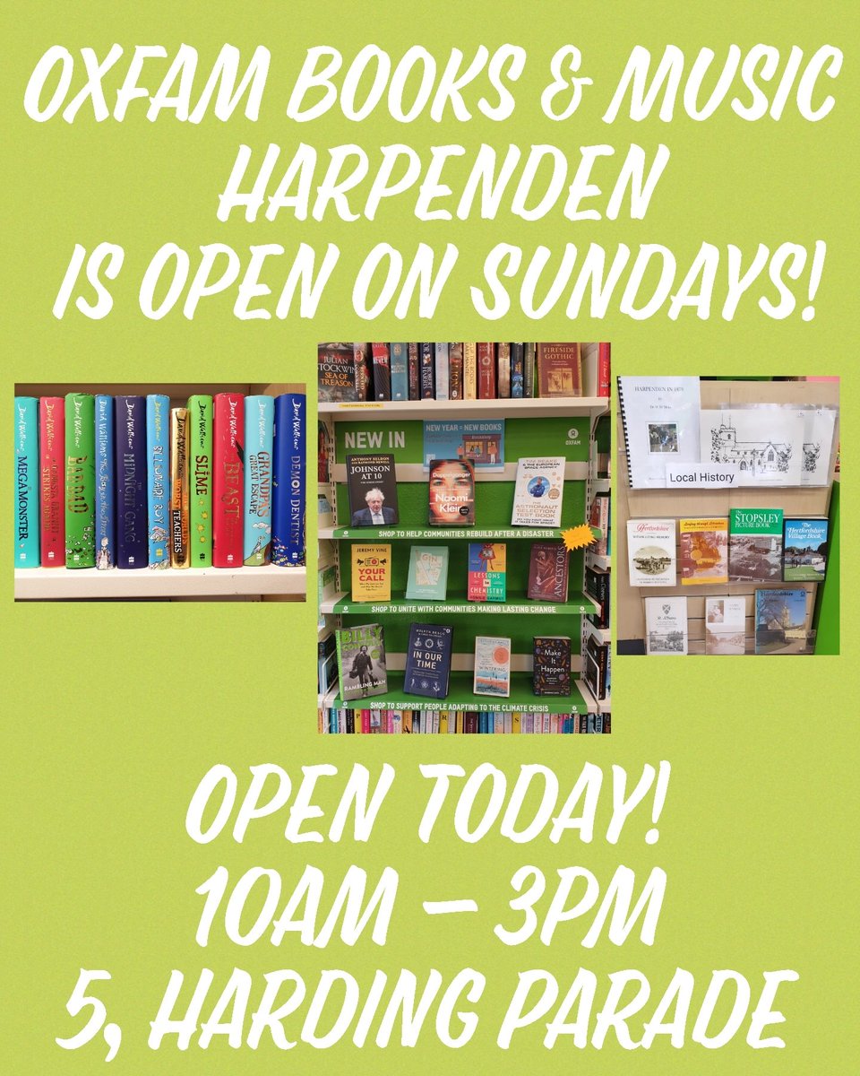 It's another beautiful day to be out and about so here's your weekly reminder that we're open on Sundays at #Oxfam #Books & #Music #Harpenden! ⛅ Why not pop by for a browse later... you never know what you might find! Open 10am to 3pm today at 5, Harding Parade #FoundInOxfam