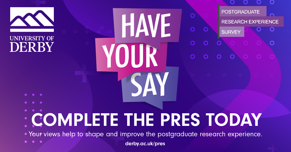 Researchers, don't miss out on the opportunity to share your views! 📢

The Postgraduate Research Experience Survey (PRES) is closing soon. ⌛

Ensure you complete the survey and make your voice heard 👉 ow.ly/4Lfa50Qyn3u.

#YourVoice #DerbyUniPower #PRES