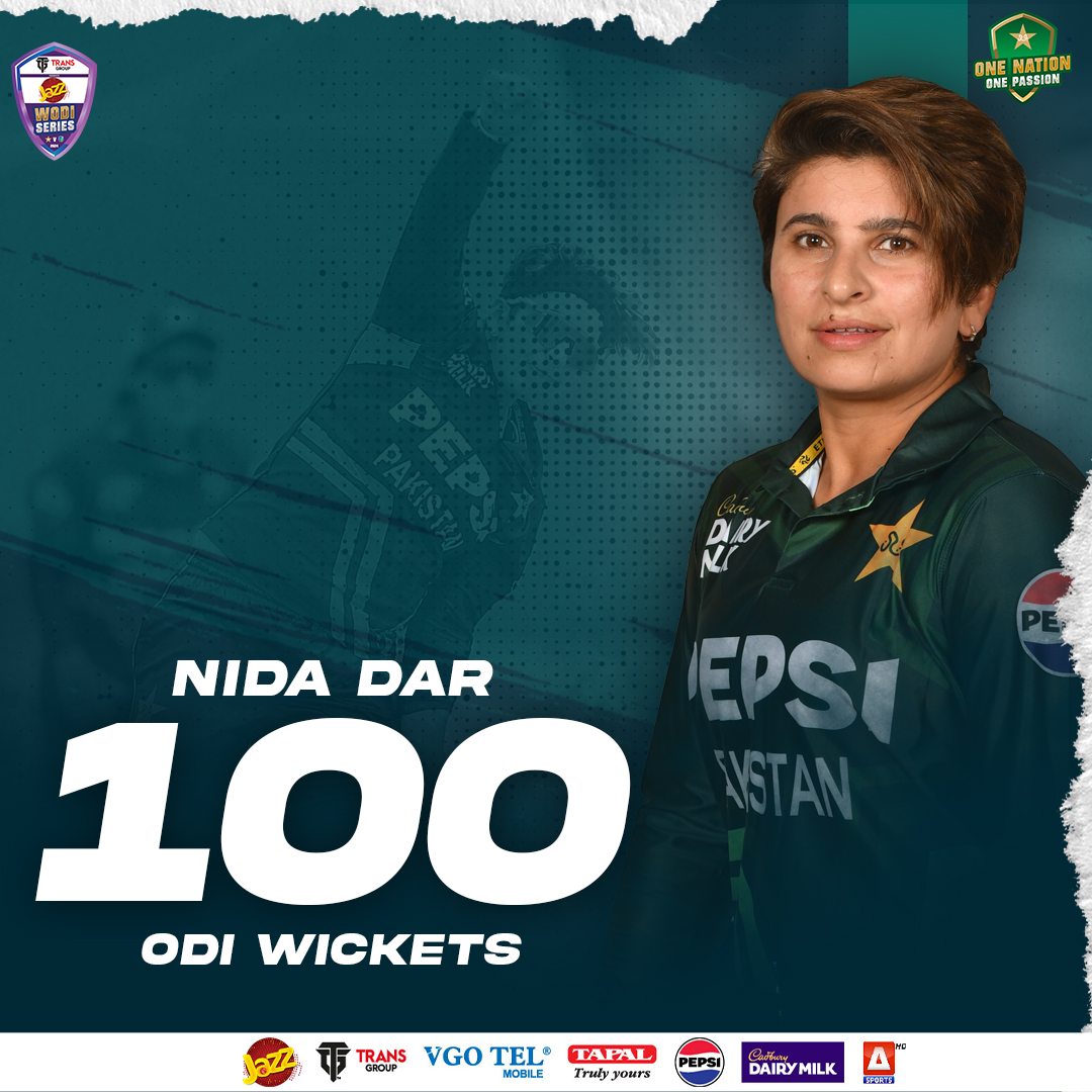 🌟 1️⃣0️⃣0️⃣ ODI WICKETS FOR NIDA DAR 🌟 Terrific feat! She becomes the second Pakistan player to achieve this in Women's ODIs 👏 #PAKWvWIW | #BackOurGirls