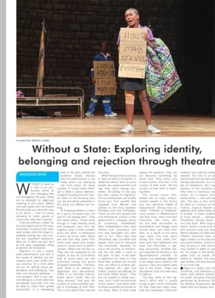My review of Nelson Mapako and Bambelela Arts Ensemble play Without A State in Sunday paper