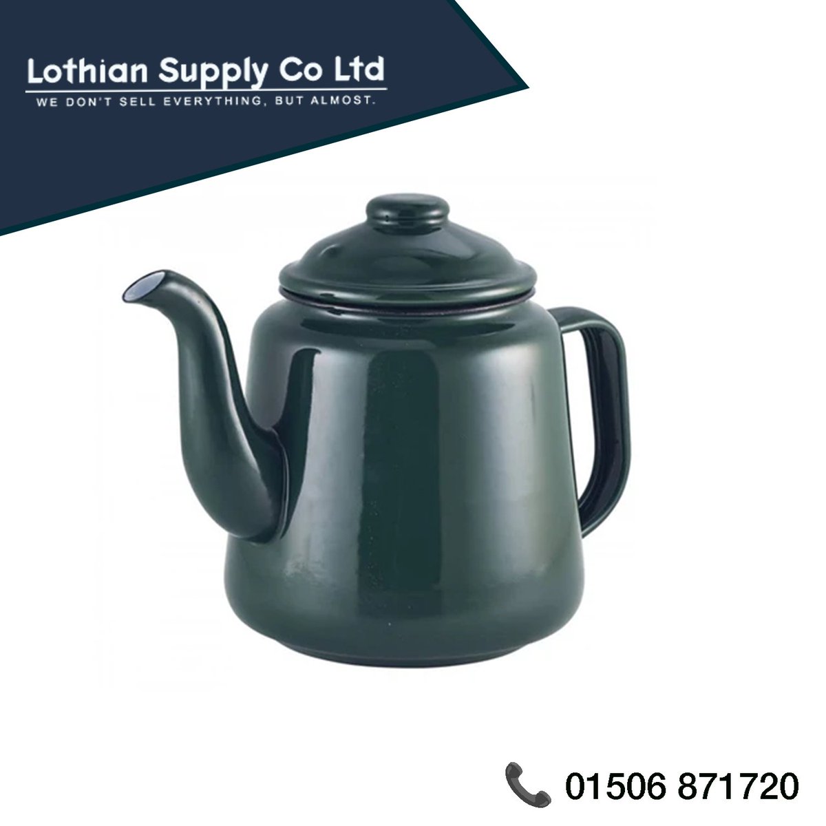 You can't beat a pot of tea on a Sunday morning and this dark green enamel tea pot is a great way to serve it. Why not call us to place order tomorrow? We're open 9-5. #nationalteaday #teapots #hospitalitysupplies