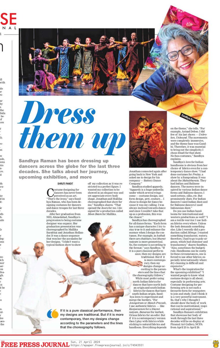 #FPJWeekend | ‘I Am A Textile Warrior,’ Says Costume Designer Sandhya Raman

Read full interview by Shruti Pandit (@shruti0112) in today's The Free Press Journal: freepressjournal.in/lifestyle/i-am…

#WeekendReads #Fashion #CostumeDesign