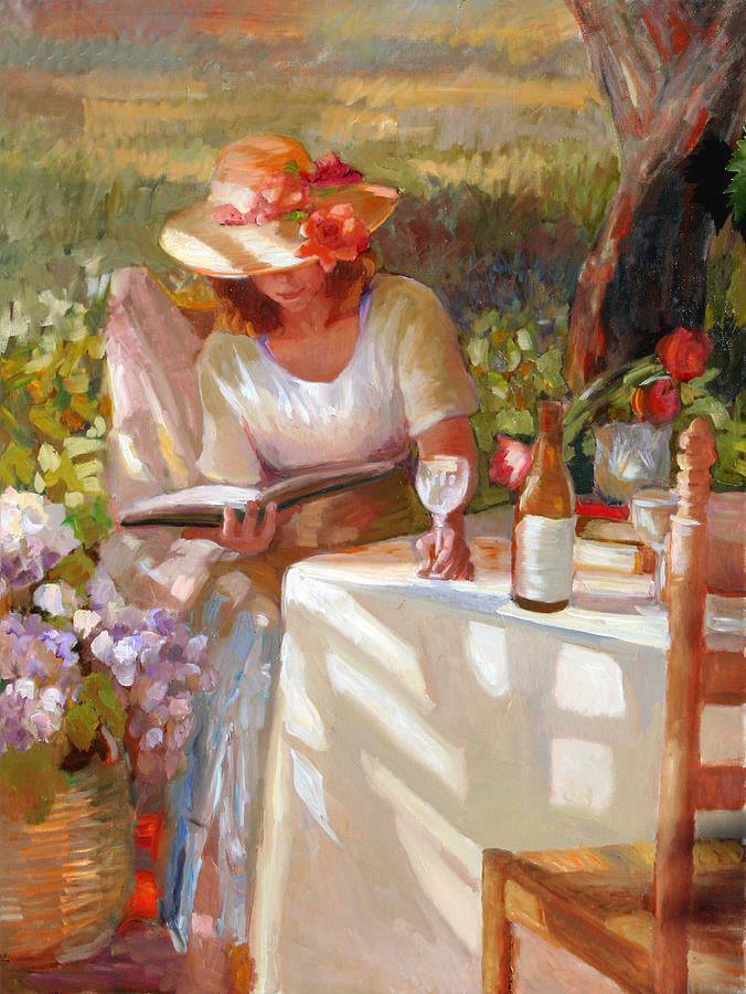 'A good book and a good wine makes a good life.'

Sally Rosenbaum, American

oil on canvas painting