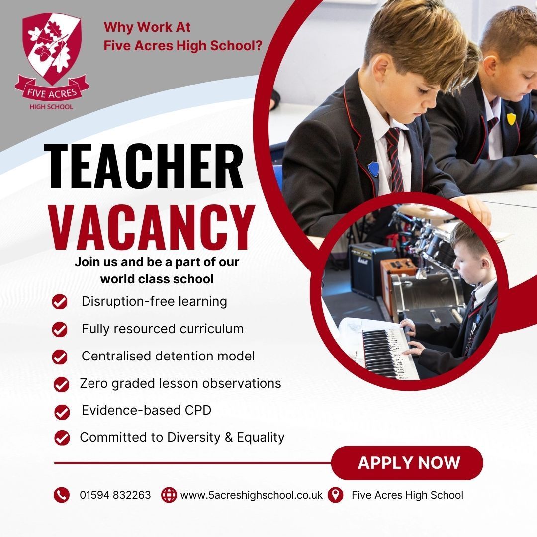 There is still time to apply for the role of Music Teacher at our world-class, OFSTED-rated Good school, in the beautiful Forest of Dean. Closing date: Tuesday 23 April. For full details and to apply please see the school website - buff.ly/3OfkG5r