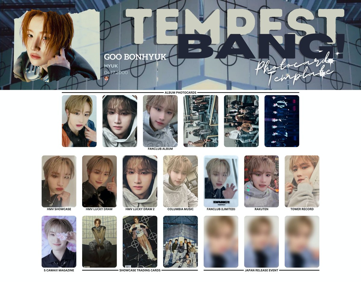 TEMPEST BANG! Photocard Template 템페스트 BANG! 포토카드 리스트