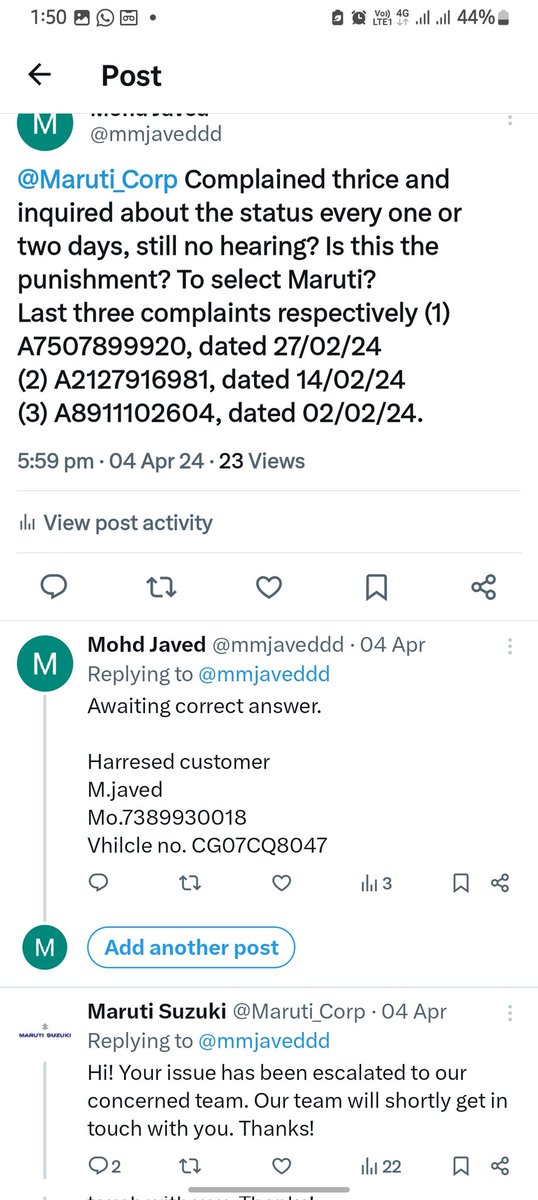 mmjaveddd's tweet photo. Dear, @Maruti_Corp is this behavior only with me or does this happen with all Maruti buyers? When will my problem be resolved? Or should I look for some other way? Iam wait from last 3 to 4month almost https://t.co/IkB03oZUsq