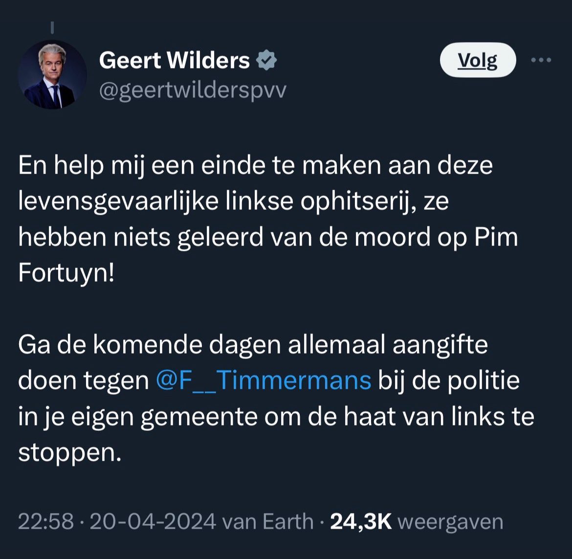 RPJ_Hendriks's tweet photo. “Demoniseren brengt risico’s met zich mee”, aldus VVD-er Ad Lagas, alias ‘Klassiek Liberaal’.

In radicaal linkse hoek loopt “het meest abjecte en gewetenloze tuig” rond, aldus Lord Dog Whistle Wierd Duk.

Geert Wilders roept op tot massa-aangifte tegen Frans Timmermans.

Draad: https://t.co/Ite2JwSixE