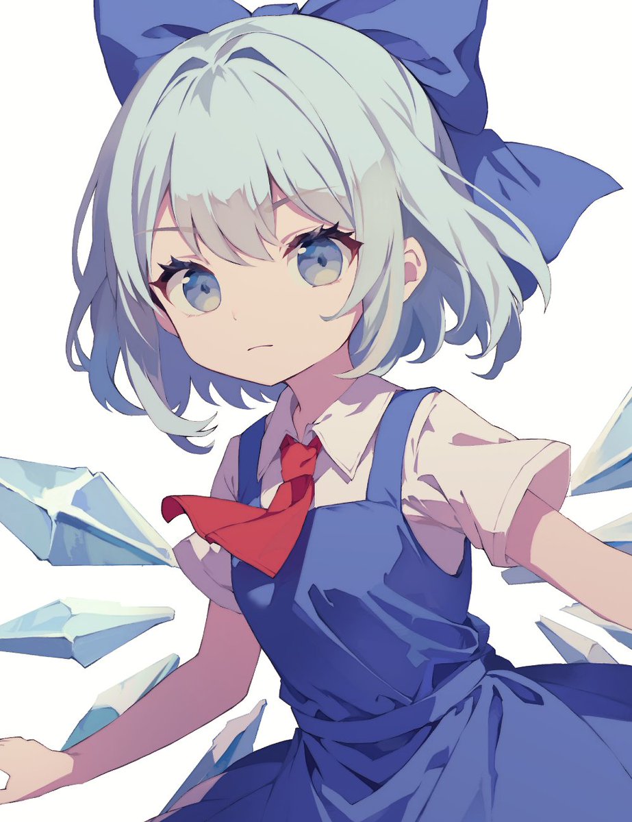 cirno 1girl solo looking at viewer short hair blue eyes simple background shirt  illustration images