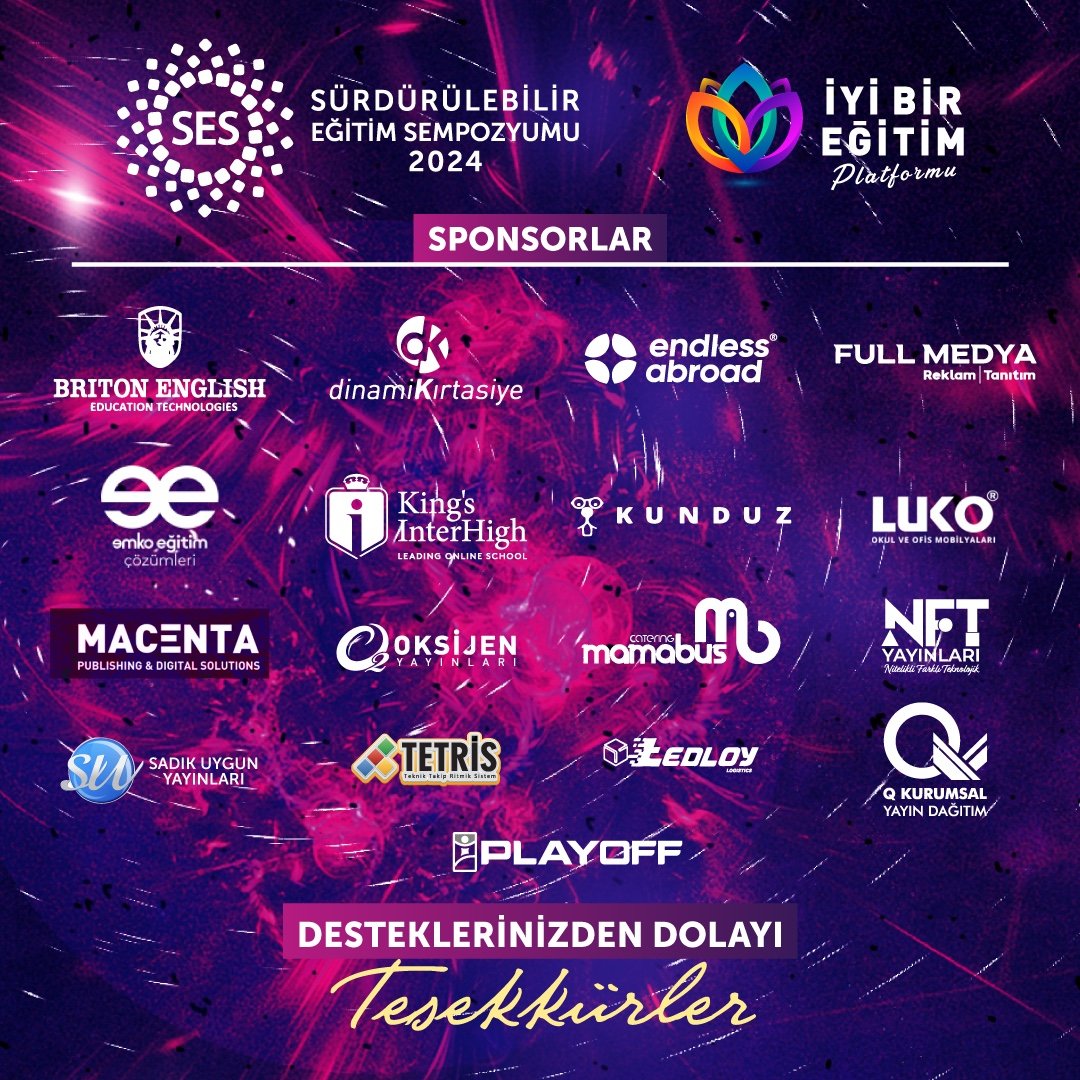 26-27-28 Nisan tarihlerinde organize ettiğimiz “Sürdürülebilir Eğitim Sempozyumu” sponsorlarımız! 📌Eğitime gönül veren herkes davetlidir. 🌐 Kayıt Linki Profilde 🗓️ 26-27-28 Nisan 2024 📍Swandor Hotels & Resorts Topkapı Palace / Antalya #SürdürülebilirEğitimSempozyumu #SES24