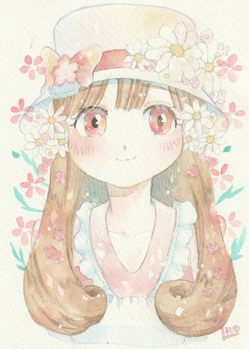 「hat flower upper body」 illustration images(Latest)