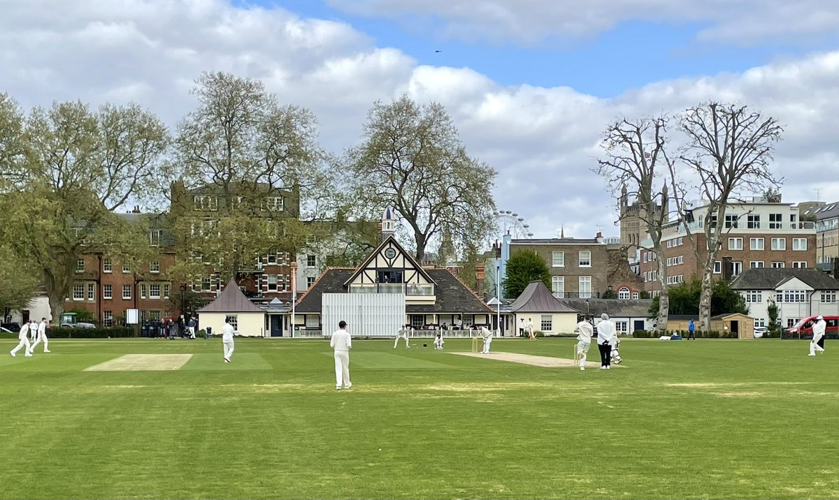 The return of cricket matches to Vincent Square with the @wschool 1st XI against the Old Westminsters for the Jim Cogan Cup. Victory for the School with excellent bowling from Xander (3-11), Arran, Rohil & Nirvan, followed by a fine unbroken partnership between Jai & Arran (37*).