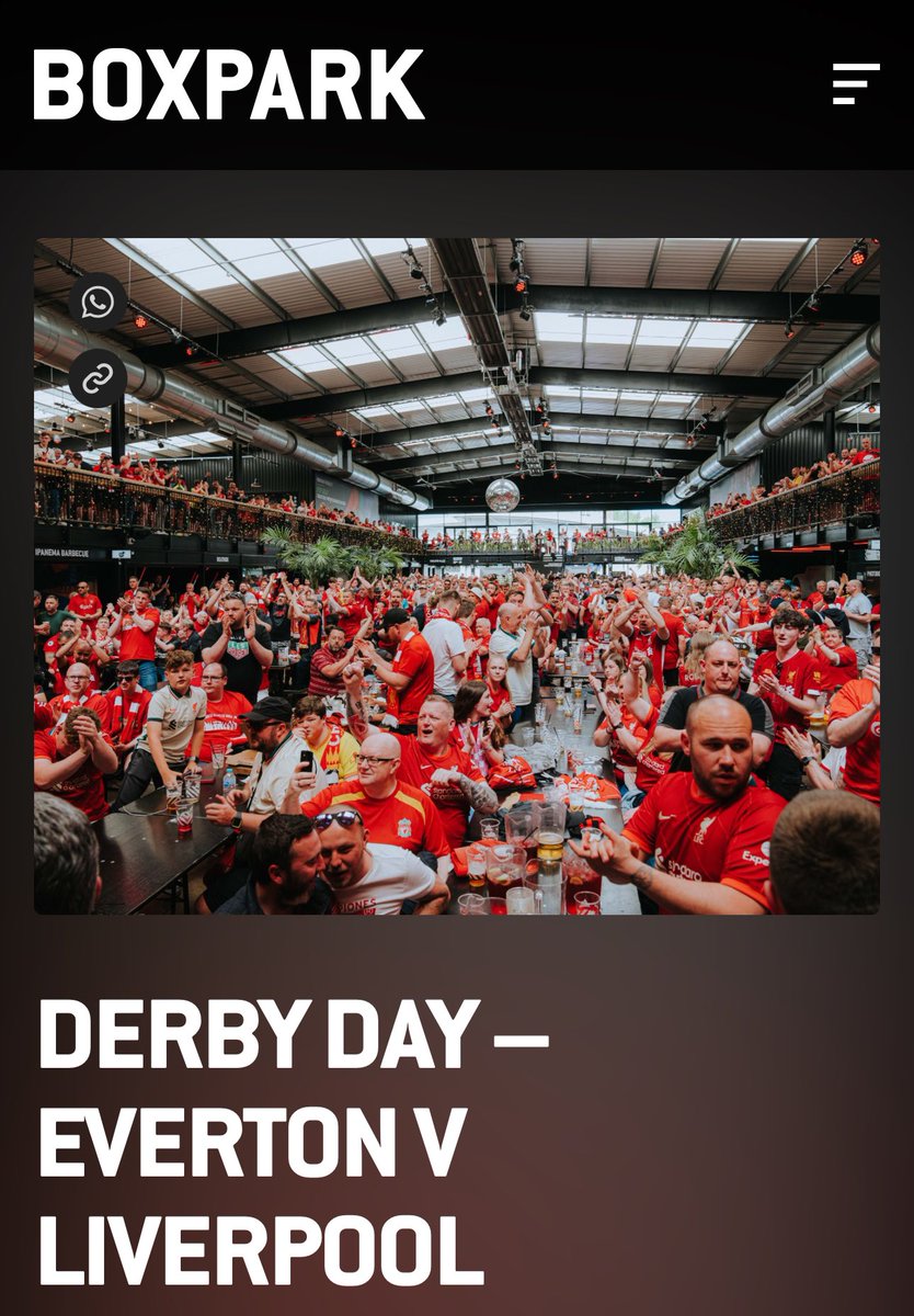 Not a great start for @BoxparkLvrpool. The Merseyside Derby is advertised as LFC fans event (see pic) with a singer from a LFC YouTube channel. They’ll learn. #EFC