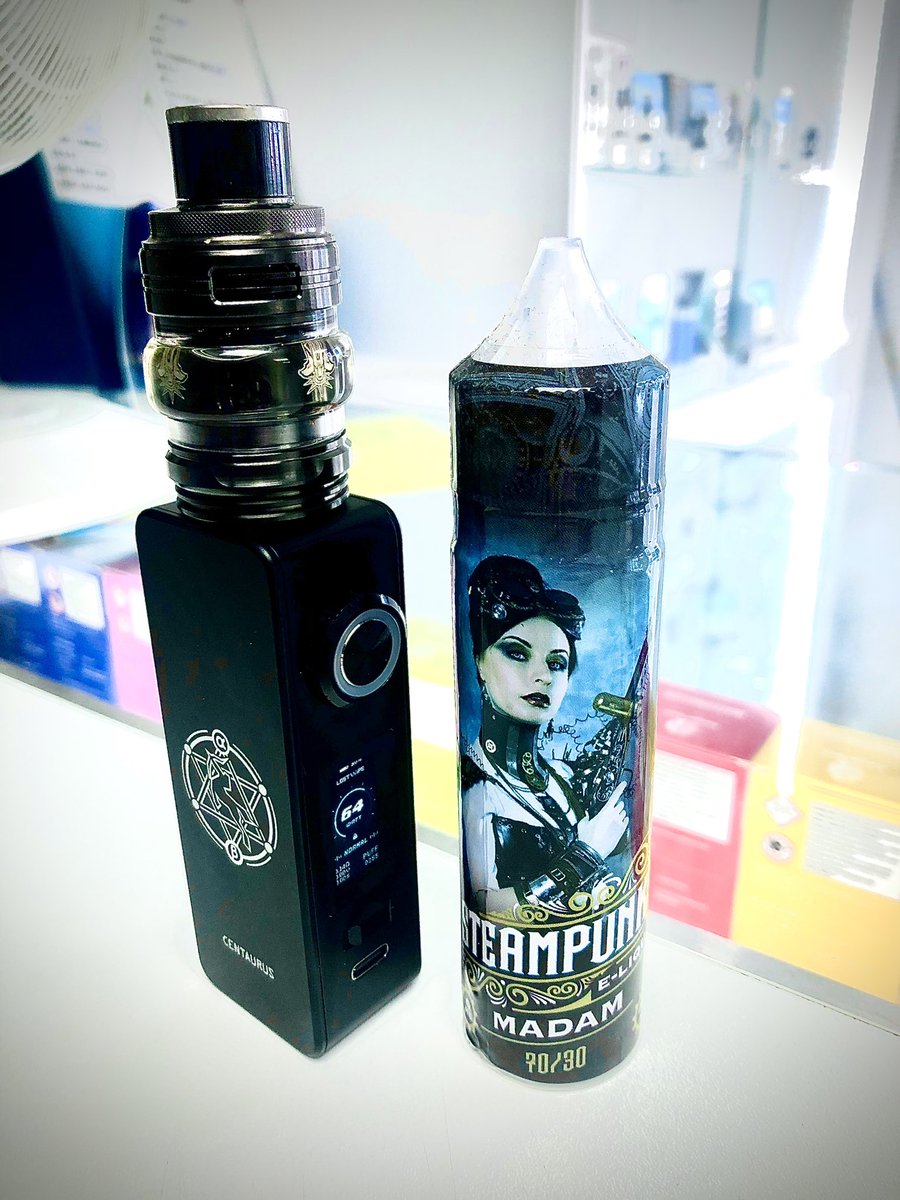 Todays pair! Steampunk Madam which is an iced bourbon with an aniseed twist by Eco Vape using a Lost Vape Centaurus m100 with a Voopoo Uforce L tank and a tw15 0.15 coil running at 64W! #vape #vapenation #vapeuk #vaping #vapecommunity #lostvape #voopoo #subohm #smokefree