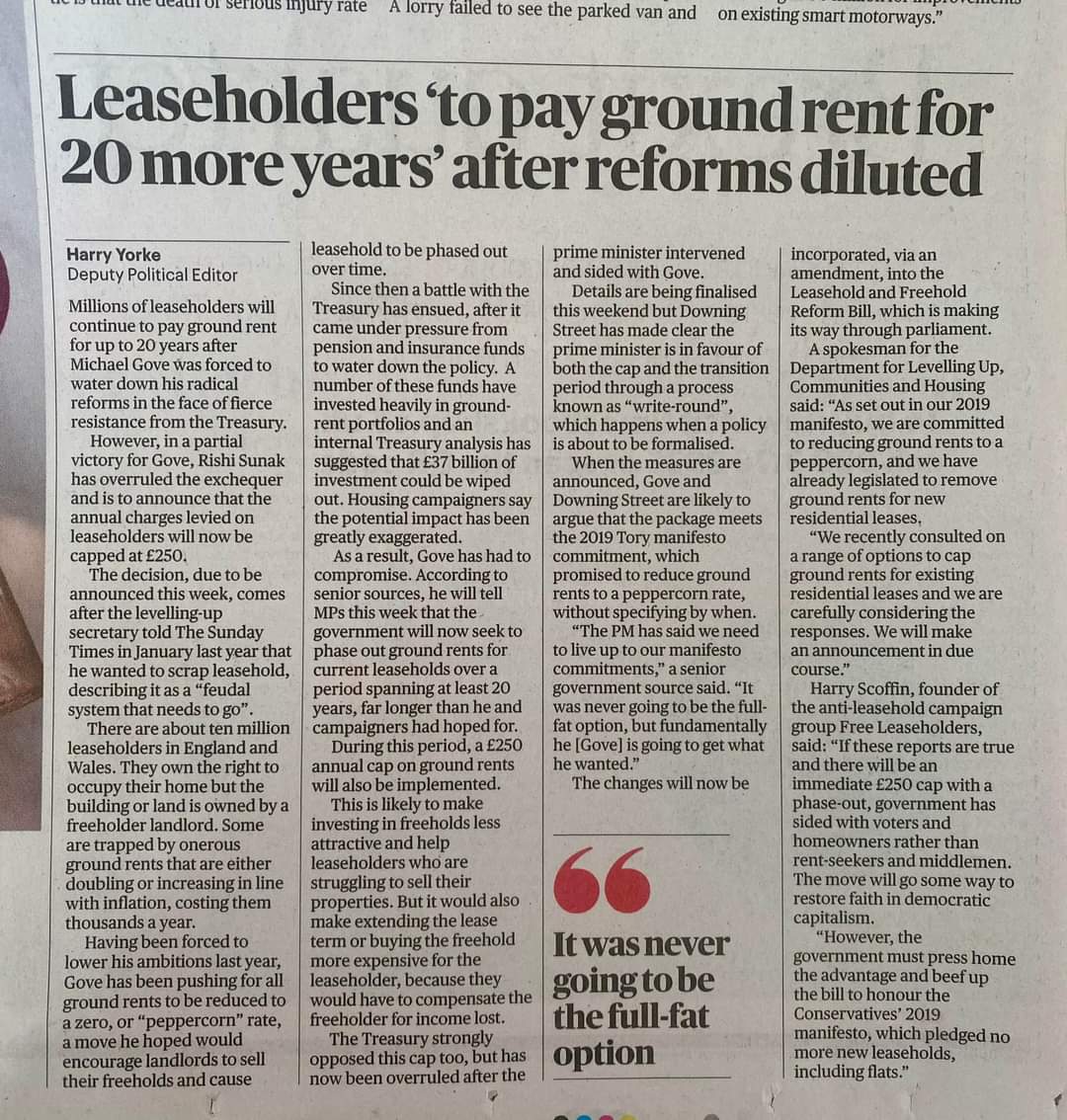 Michael Gove looks set to abolish ground rents to #peppercorn in 20 years time with a cap at £250. This is good news for those plagued with doubling ground rents. 

But the most urgent issue is #BuildingSafety, with 1.7 million excluded from protection against ruinous building